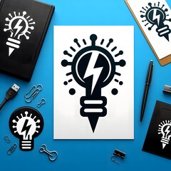 AI Generate of modern, stylized, iconic, simple, elegant logo featuring electricity or light, surrounded by radiant energy and sparkles. The design symbolizes electricity, innovation, power, energy.