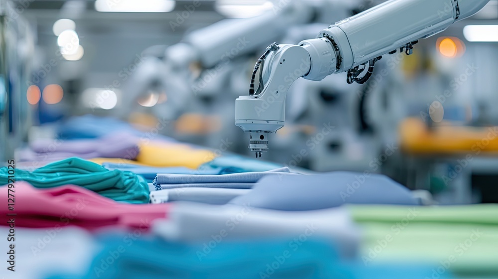 Aufkleber automated robotic arms sorting vibrant fabrics in modern textile