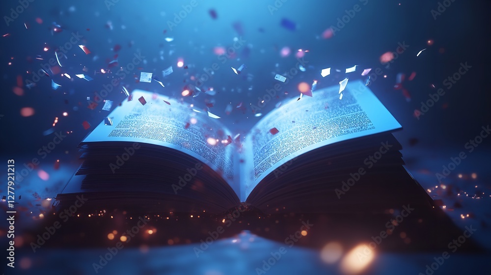 Poster low poly book merging with digital elements representing online learning
