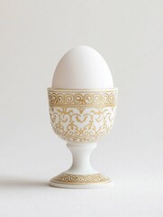 Elegant porcelain egg cup on a white background, featuring intricate floral designs and a glossy finish, ideal for breakfast settings or as a collectible kitchen piece.