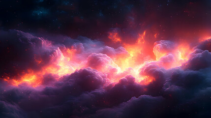Naklejka premium Dramatic Nebula in Deep Space with Red Orange and Purple Hues Creating Ethereal Atmosphere