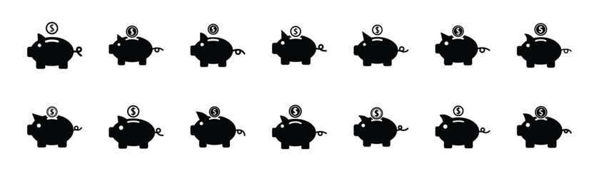 Set of piggy bank icon symbol vector on white background.