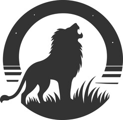 Obraz premium Silhouette of a lion howling at the moon in sorrow