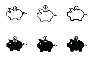 Set of piggy bank icon symbol vector on white background.