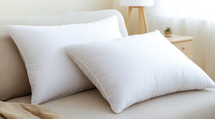 Obraz premium Cozy white pillows on a soft bed