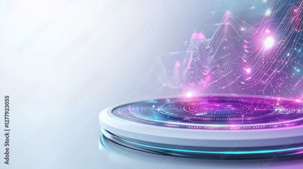Poster vibrant neon digital landscape with futuristic particle flow and glowing patterns