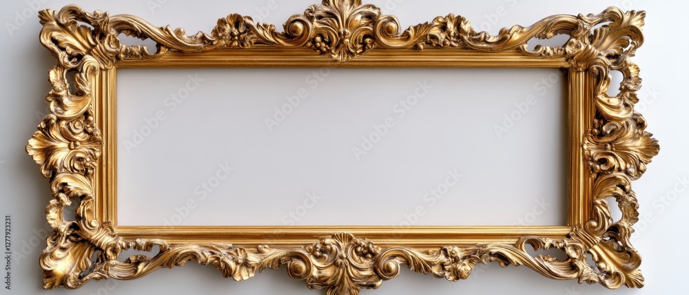 Poster ornate gilded frame with intricate carvings against a neutral backdrop creating a luxurious and eleg