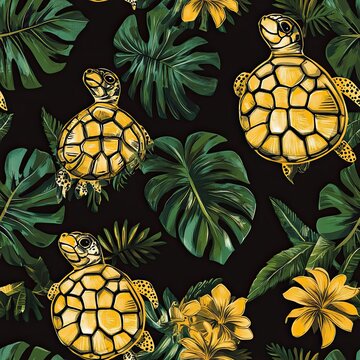 Seamless Tropical Jungle Turtle Shell Pattern Design for Fashion and Decor