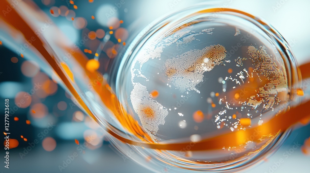 Aufkleber glowing spherical globe on a blurred colorful background representing environment and technology
