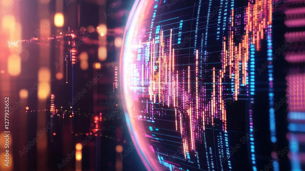 Poster futuristic digital data sphere with abstract binary code and high tech elements representing the inn