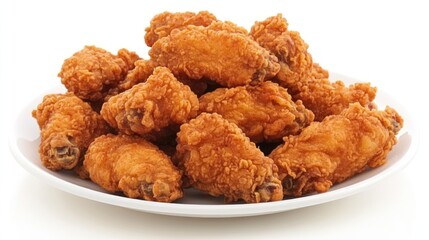 Pile of crispy golden brown fried chicken wings on plate