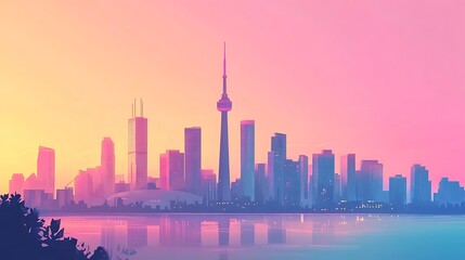 Toronto Skyline at Sunset Cityscape Reflection