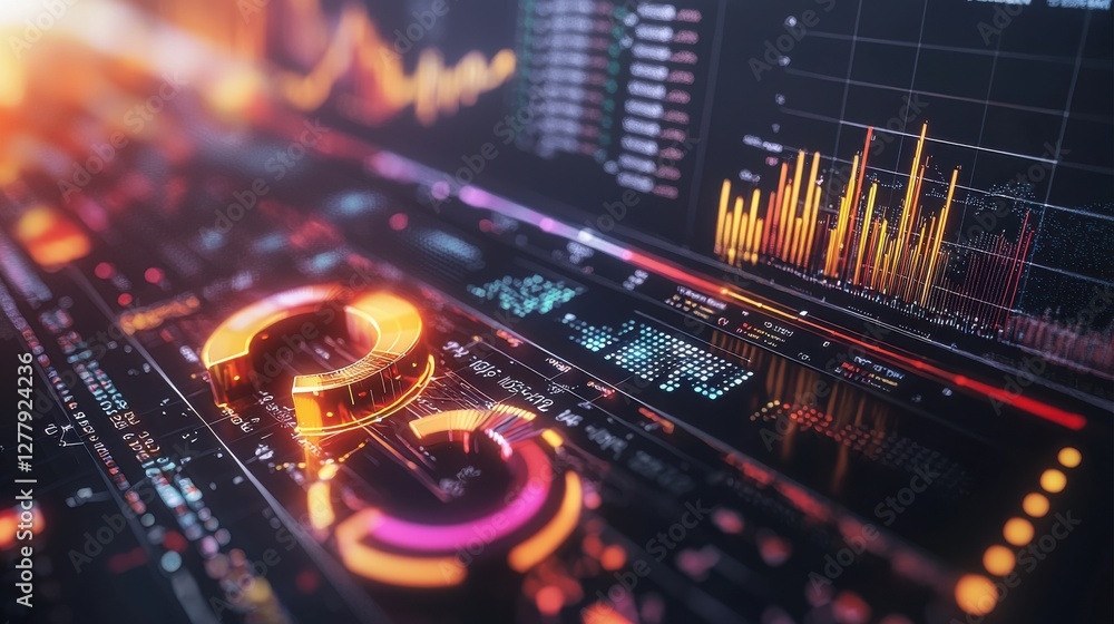 Aufkleber futuristic digital data visualization dashboard for financial analysis and market monitoring