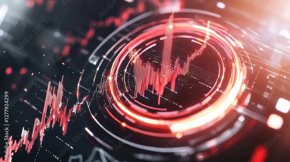 Poster futuristic data visualization dashboard with holographic financial charts and graphs