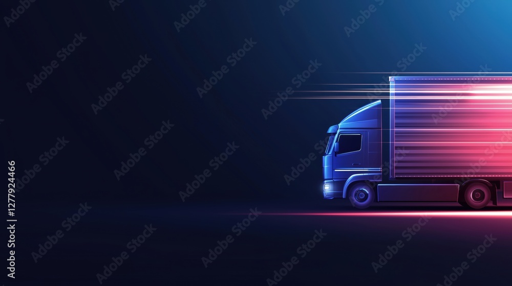 Poster a dynamic, futuristic truck moves swiftly against a dark background, highlighted by colorful light t