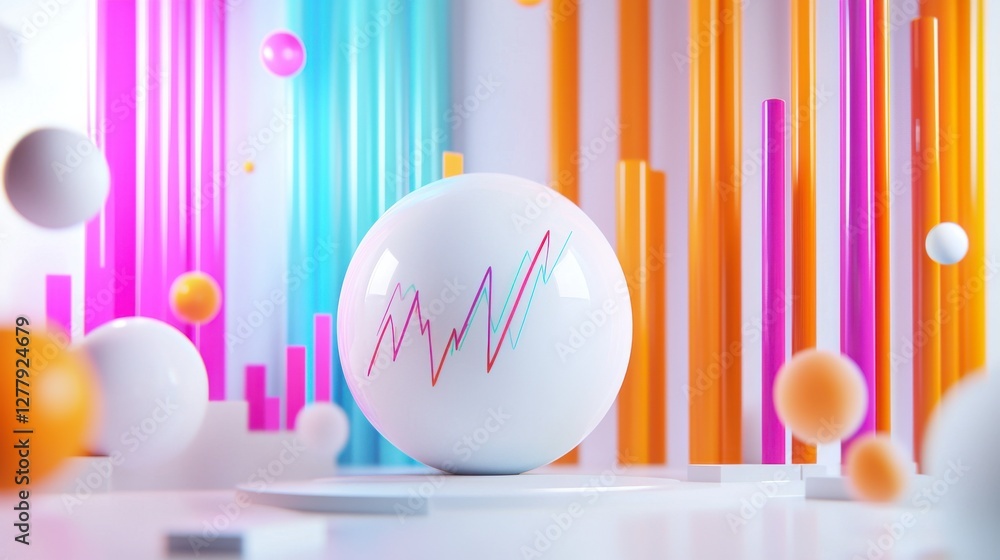 Poster mesmerizing prismatic abstract spherical digital art with vibrant neon gradient patterns