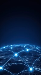 A digital representation of a networked globe, featuring glowing connections against a dark background, symbolizing global connectivity.