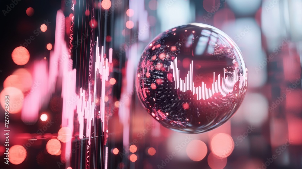 Poster captivating holographic sphere mesmerizing with surreal digital patterns and glowing lights