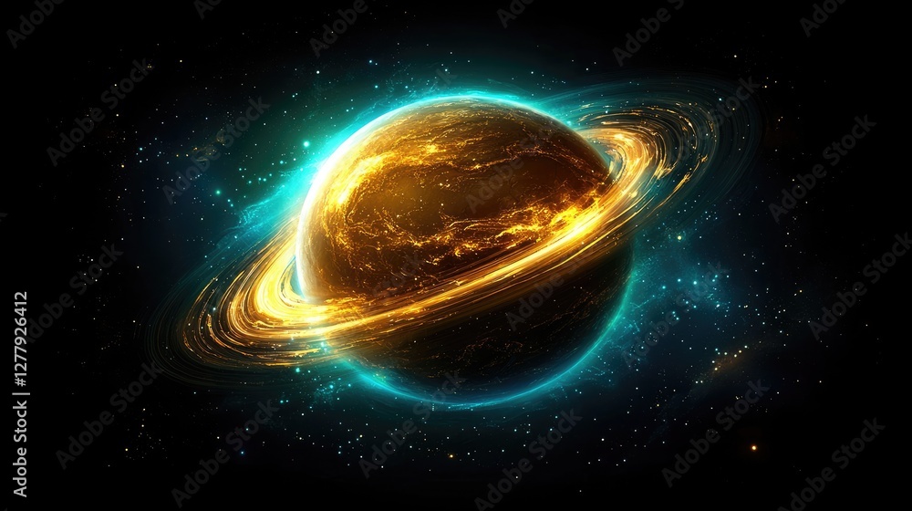 Poster celestial phenomenon of a shimmering planet outer space digital art cosmic environment surreal viewp