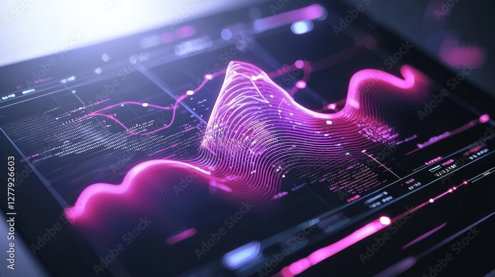 Poster mesmerizing wavelike visualization of intelligence and data algorithms