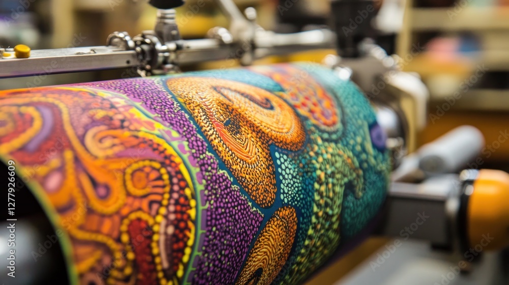 Aufkleber printing machine meticulously adorns a cylindrical object with intricate patterns