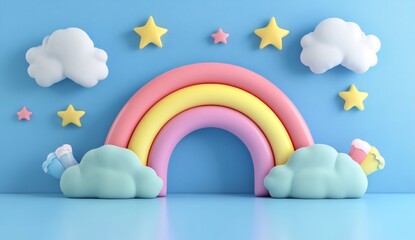 Pastel rainbow backdrop, clouds, stars, studio, children's photography