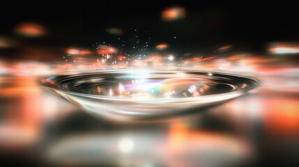 Abstract light reflections with glowing circular surface.