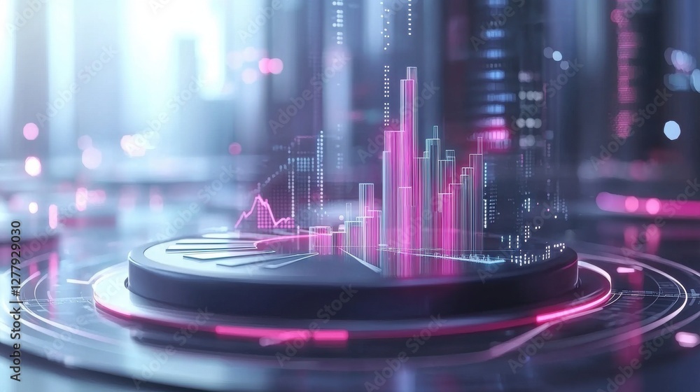 Poster futuristic financial data visualization with holographic technology interface for business and marke
