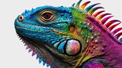 Fototapeta premium Vibrant iguana close-up rainforest animal photography colorful environment eye-level perspective wildlife concept