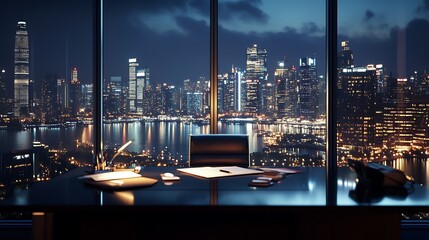 Night Cityscape from a Luxurious Office