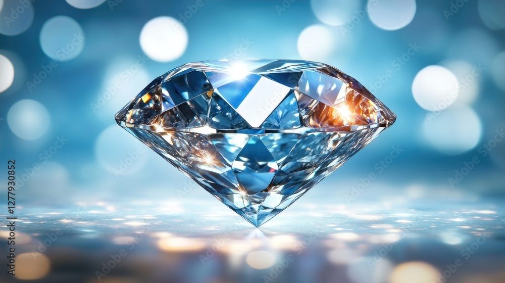 Poster a single dazzling diamond sparkles against a bokeh light background