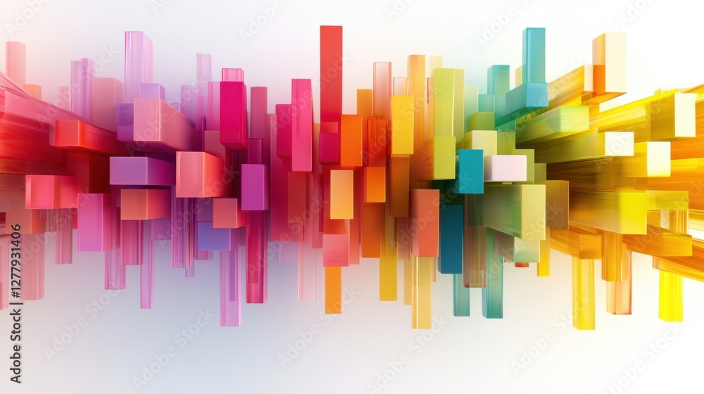 Poster vibrant geometric abstract cityscape with colorful architectural patterns and digital gradient textu