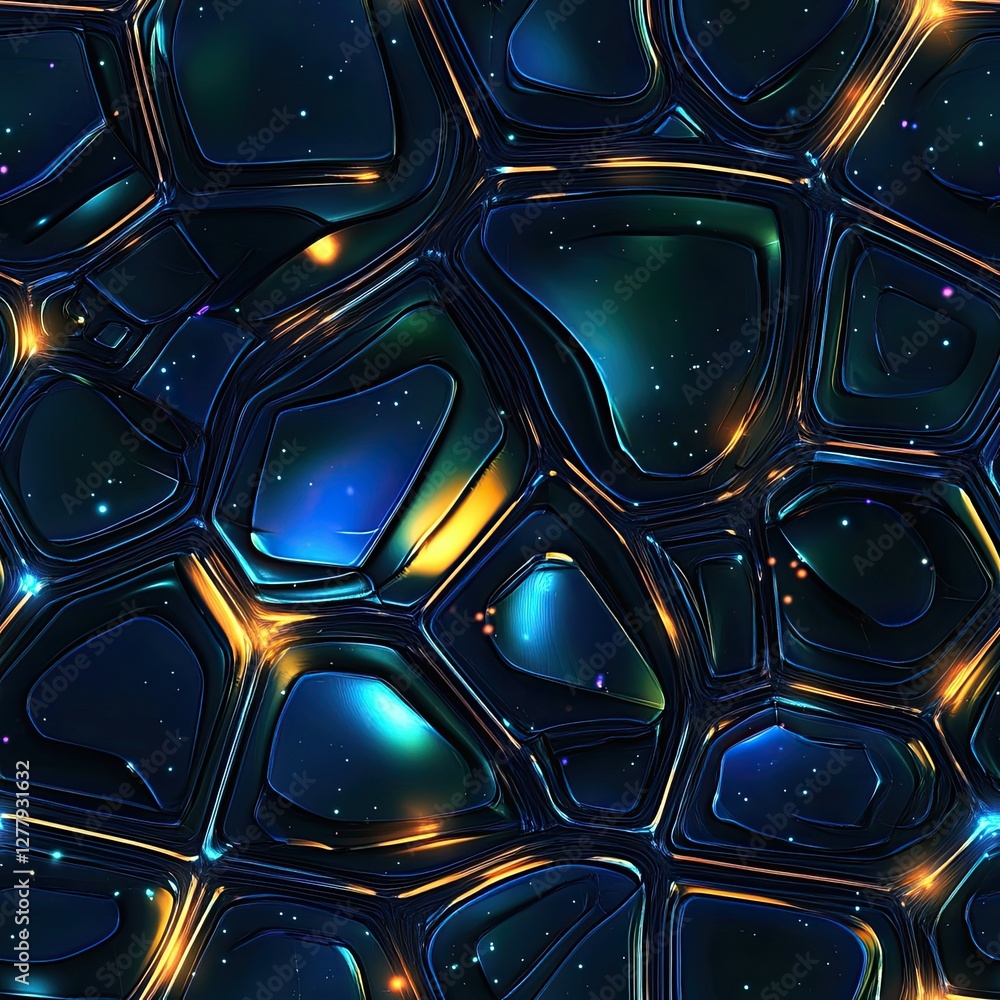 Poster close up of turtle shell with glowing lumino pattern ideal for nature fantasy and design projects
