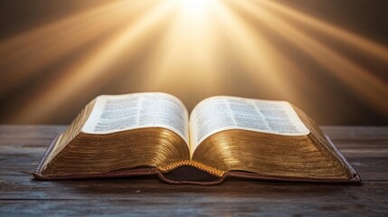 Open book with pages illuminated by bright light rays