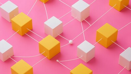 Pink background cubes network connection