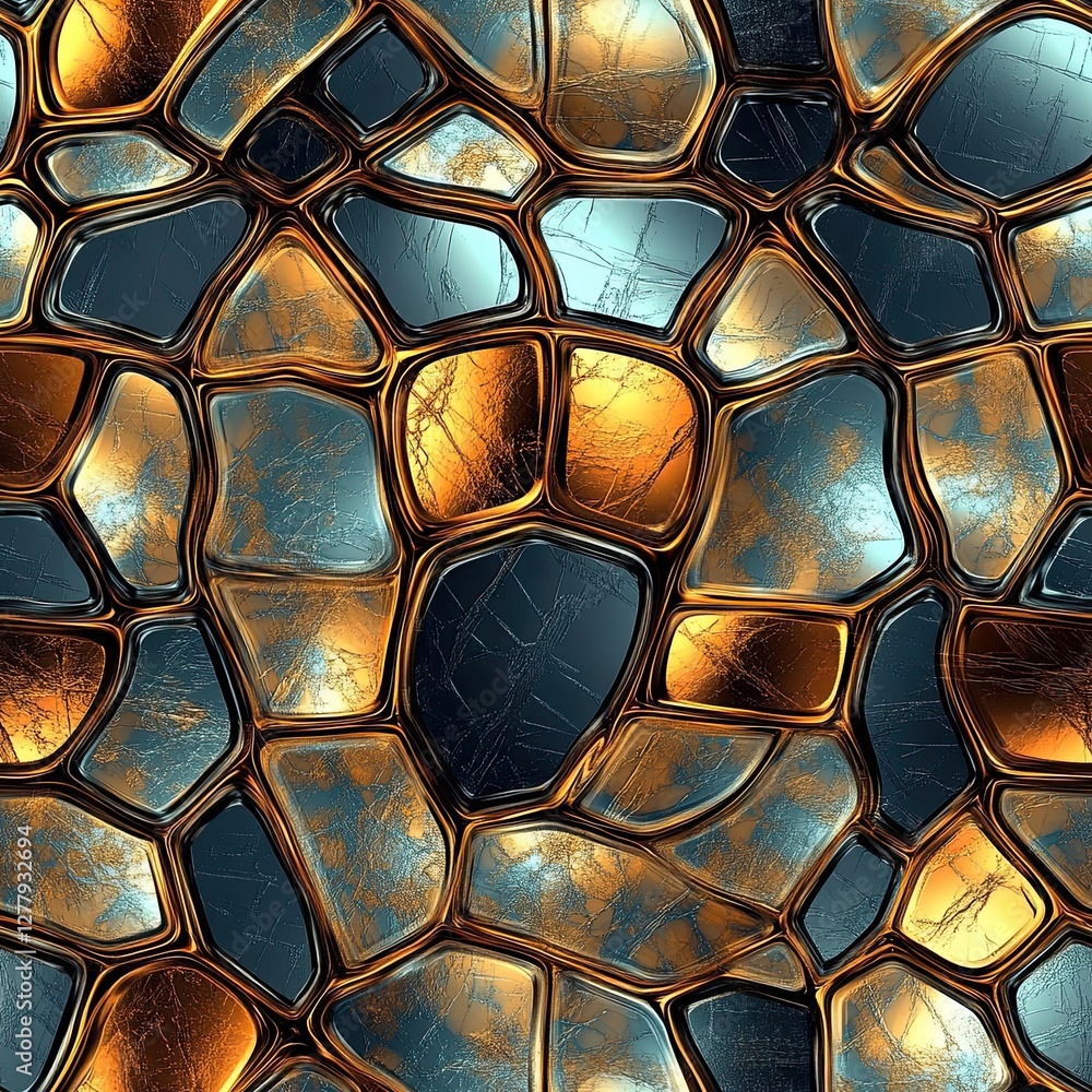 Poster close up of turtle shell pattern with metallic finish and reflections nature texture