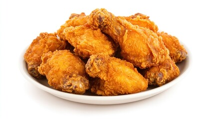Golden fried chicken wings and drumsticks served on plate