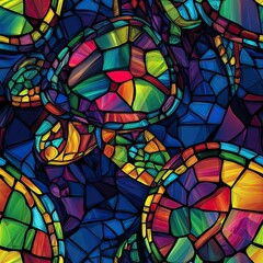 Seamless Pattern Turtle Shell with Stained Glass Design