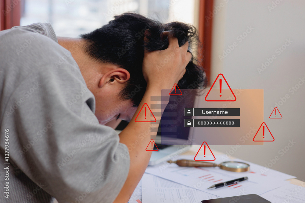 Poster system warning hacked alert, cyber attack on computer network.data protection concept. concept of cy