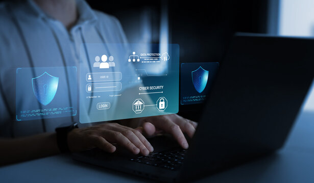 Protecting herself from cyber attacks and personal data.Protection data access.Cyber security protection concept.