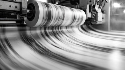 Industrial printing press with paper moving at high speed
