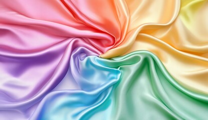 Obraz premium Pastel rainbow silk fabric swirl, studio shot, textile background, design