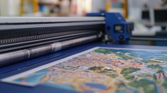 Large format printer with city map print in focus