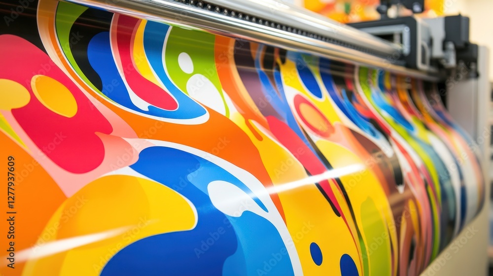 Poster large format printer producing a colorful abstract design