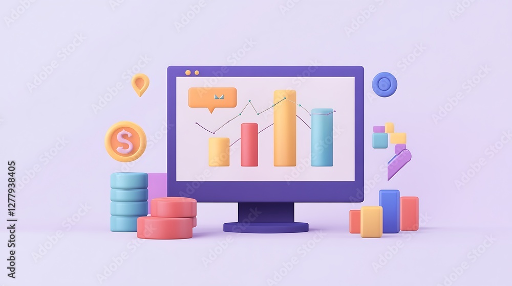 Aufkleber computer display showing financial growth charts and data