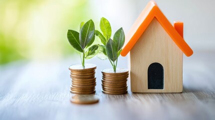 Money growing to buy a new wooden house toy