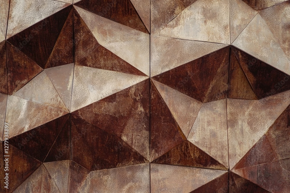 Poster geometric abstract brown metal panels with textured triangular patterns