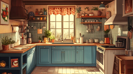 cozy interior kitchen background ai generative