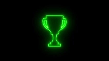 Neon person victory cheering. Neon award cup icon illustration on black background. Neon glowing trophy icon illustration.