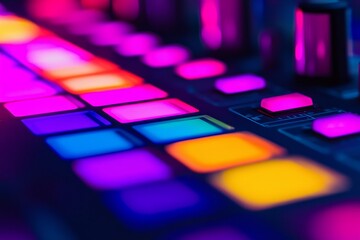 Vibrant led dj controller with colorful illuminated buttons in nightclub setting